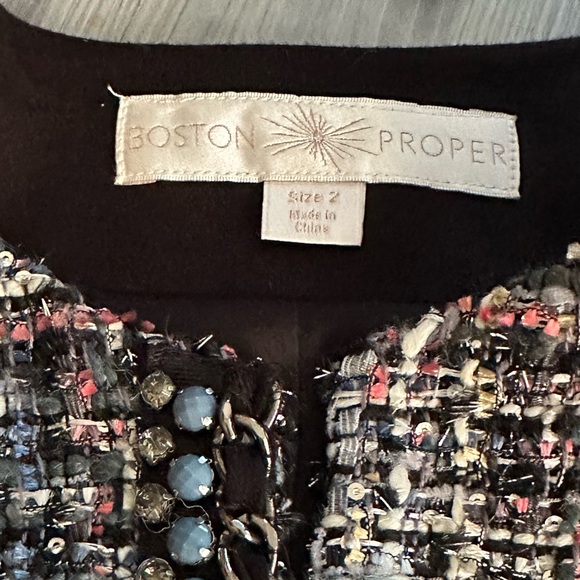 BOSTON PROPER Beaded Boucle Jacket Blazer Black Metallic Sequins Jewels Size 2 - Picture 2 of 9